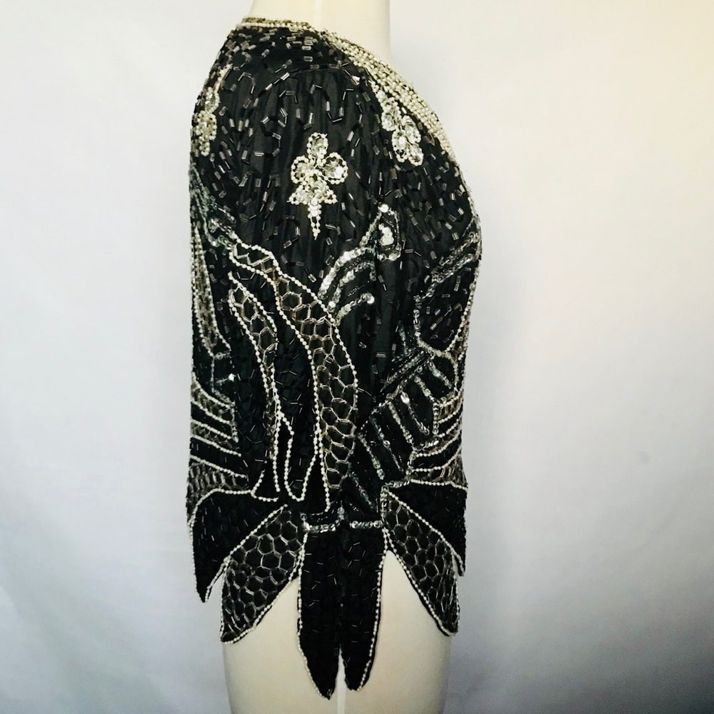 Vintage Black Sliver Sequins Beaded Top - Small - Picture 3 of 5